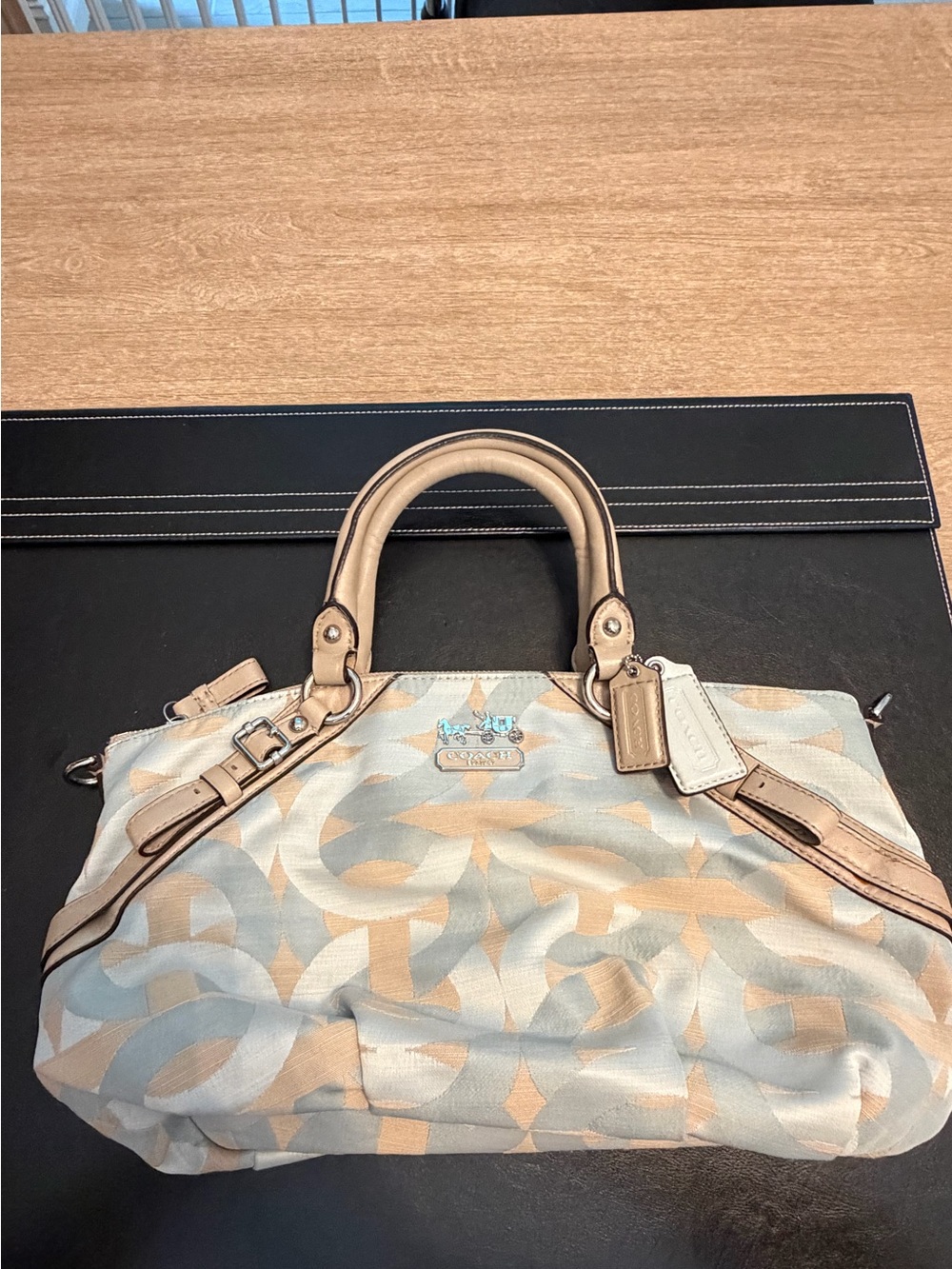 Coach Two-Tone Beige and Light Blue Signature Satchel